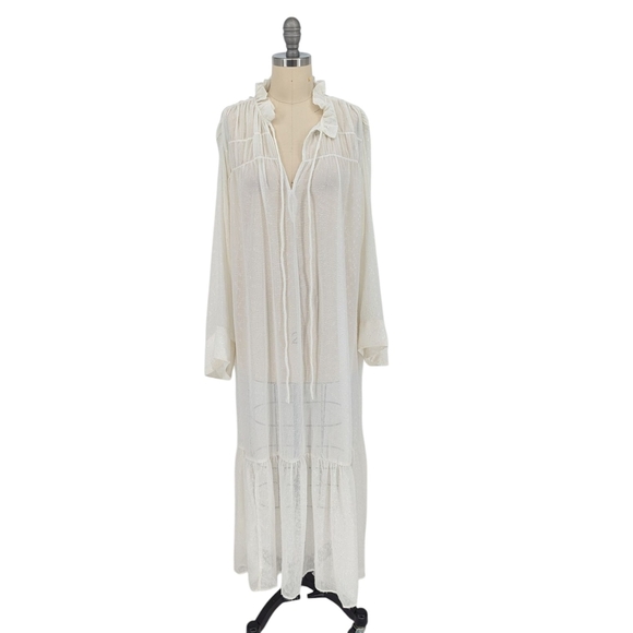 01307 H&M Ruffle Shift Maxi Dress White Size Small bohemian victorian resortwear - Picture 1 of 9